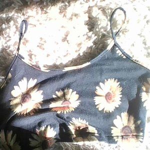 Sunflower print crop cami tank top